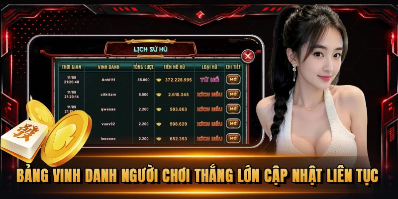 Bảng vinh danh người chơi thắng lớn cập nhật liên tục